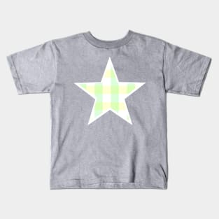 Pastel Green and Yellow Buffalo Plaid Star Kids T-Shirt